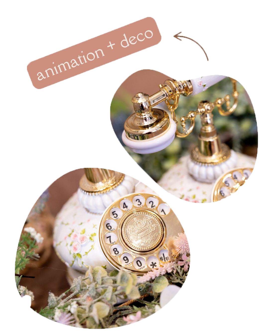 livre d'or audio location bridgerton decoration animation mariage rococo retro vintage fleurs blanc porcelaine doré animation drole animation emotitionelle